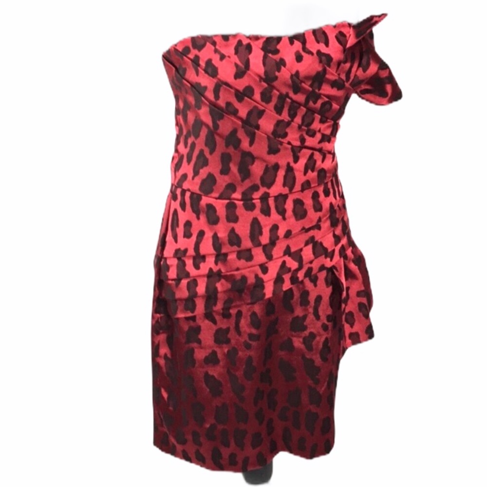Dots Animal Print Strapless Dress, Red, Black, 13